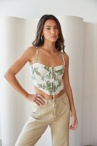 Strappy Rose Embroidery Corset Crop Top