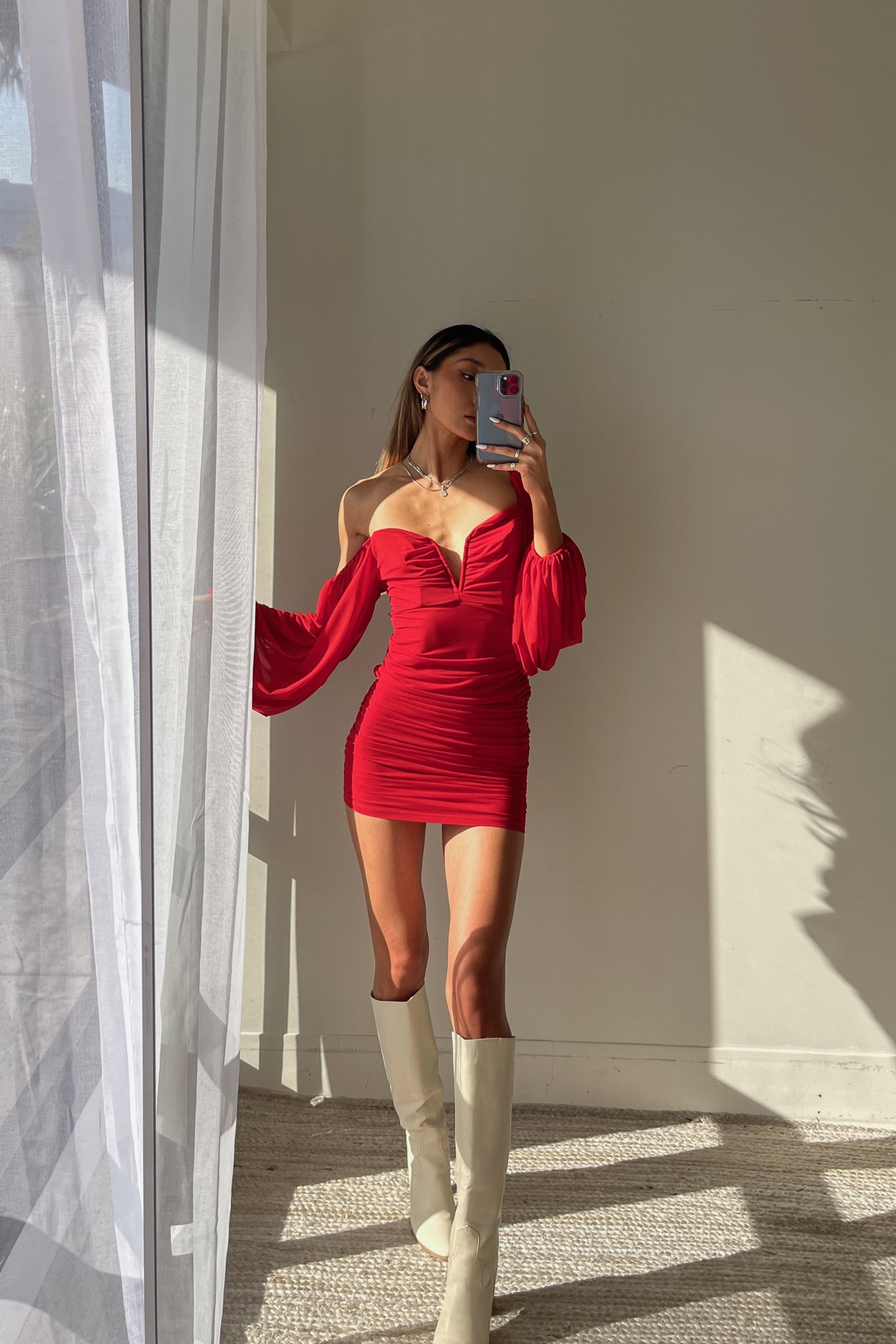 Katya Ruched Mini Dress • Shop American Threads Women's Trendy