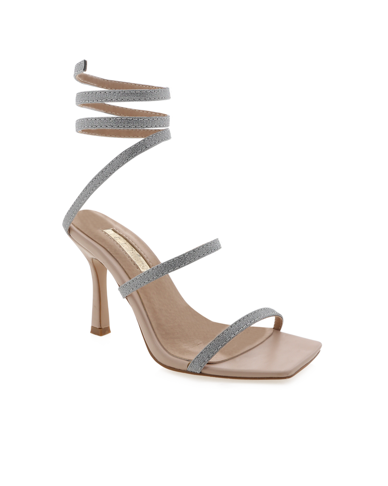 Simi Ankle Strap Heel in Nude Silver • Shop American Threads