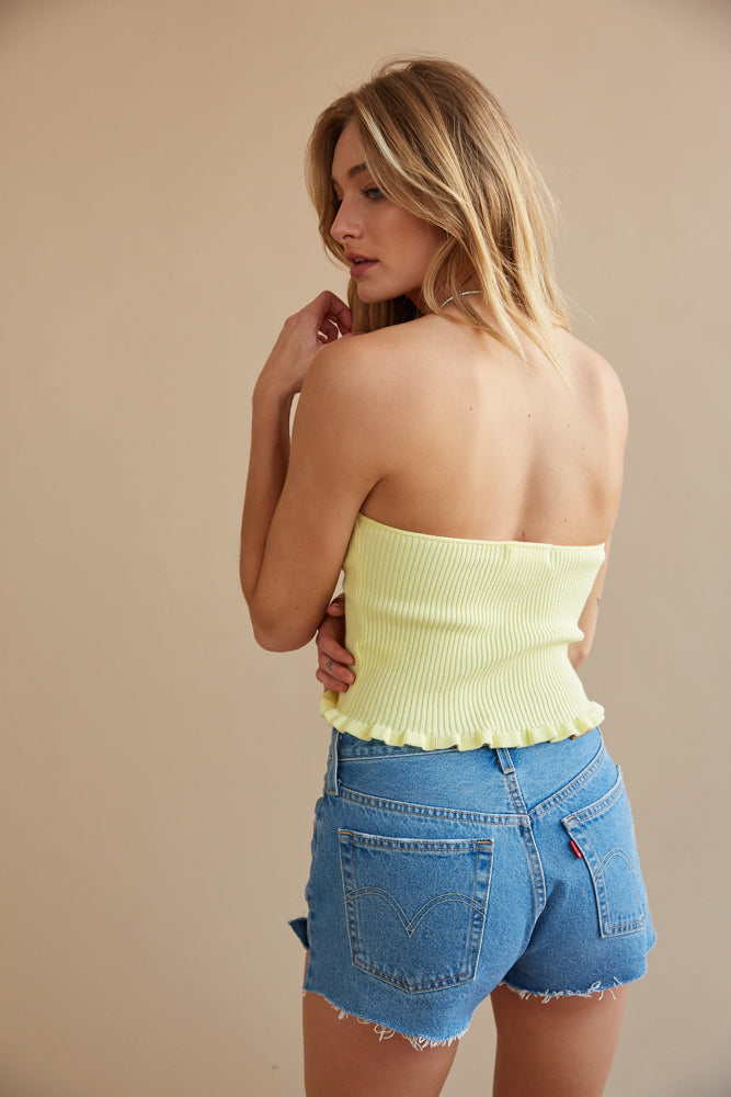 Yellow store strapless top