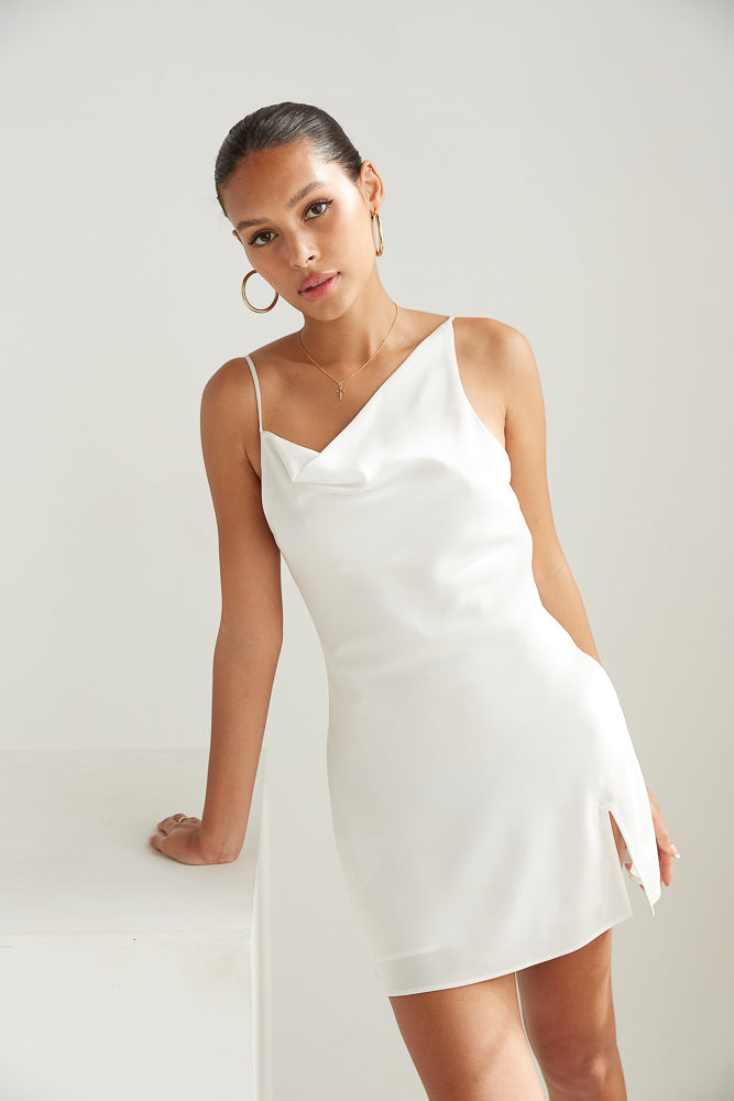 White cowl clearance neck slip dress